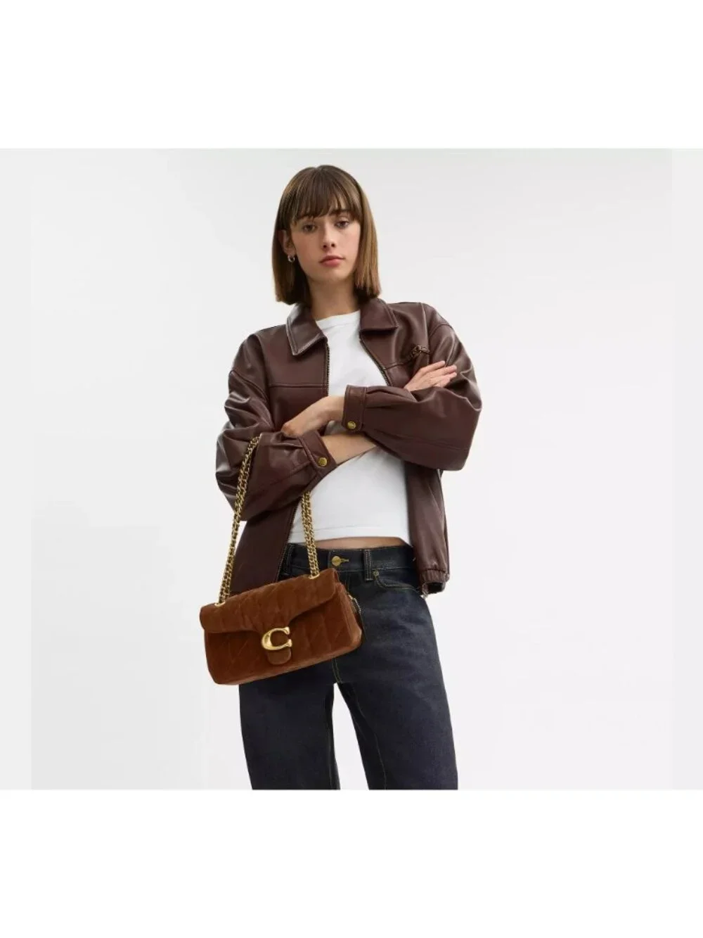 Coach Tabby Shoulder Bag 26 in Warm Brown Womens Suede Brass Hardware